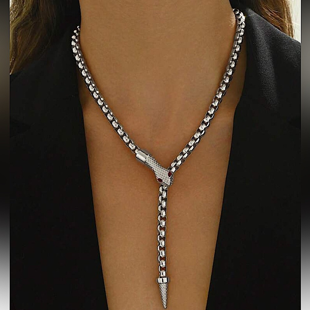 Stainless Steel Silver Snake Choker Necklace Chain Link